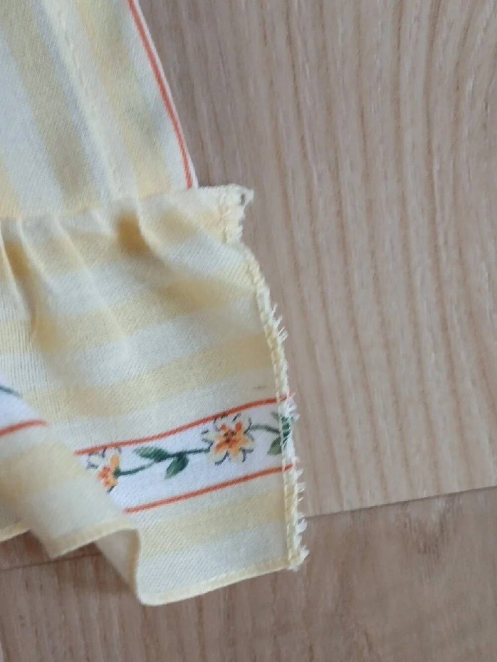 Pair Vintage Yellow Floral Stripe Window Valance Curtains Ruffled Hem